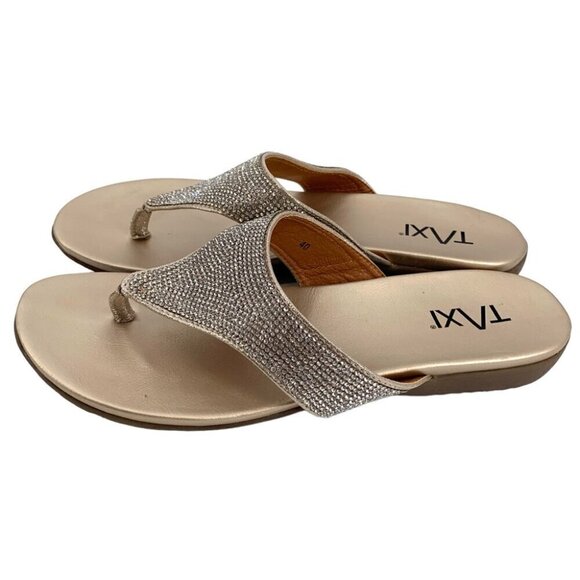 Taxi Rhinestone Sandals Size 9.5 Silver Thong Flats Glam Bling Wedding Vacation - Picture 4 of 10